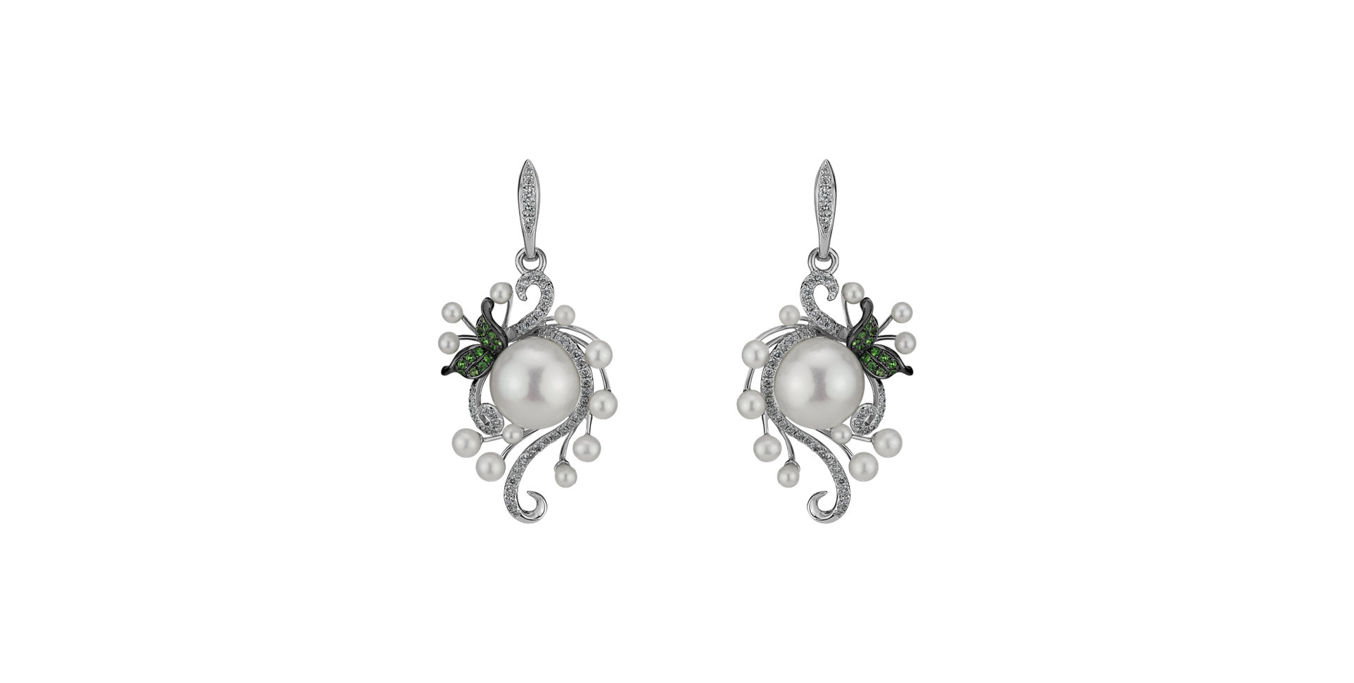 Earrings with Pearl, diamonds and Garnet Versailles Symphony