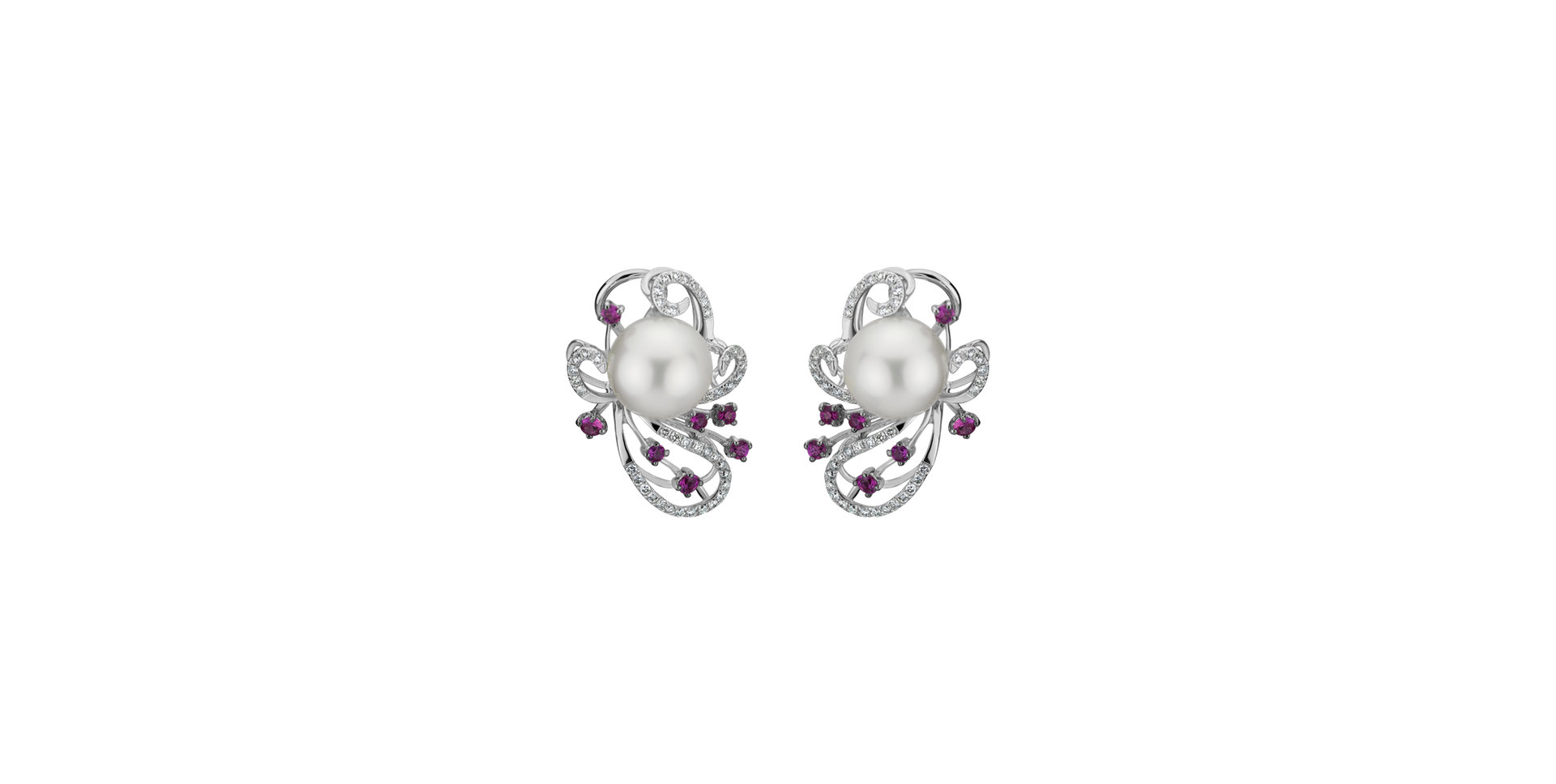 Earrings with Pearl, diamonds and Sapphire Venus Flowers