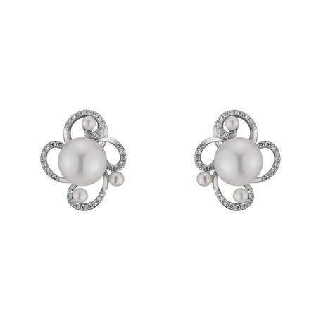 Diamond earrings with Pearl Nymph Charm