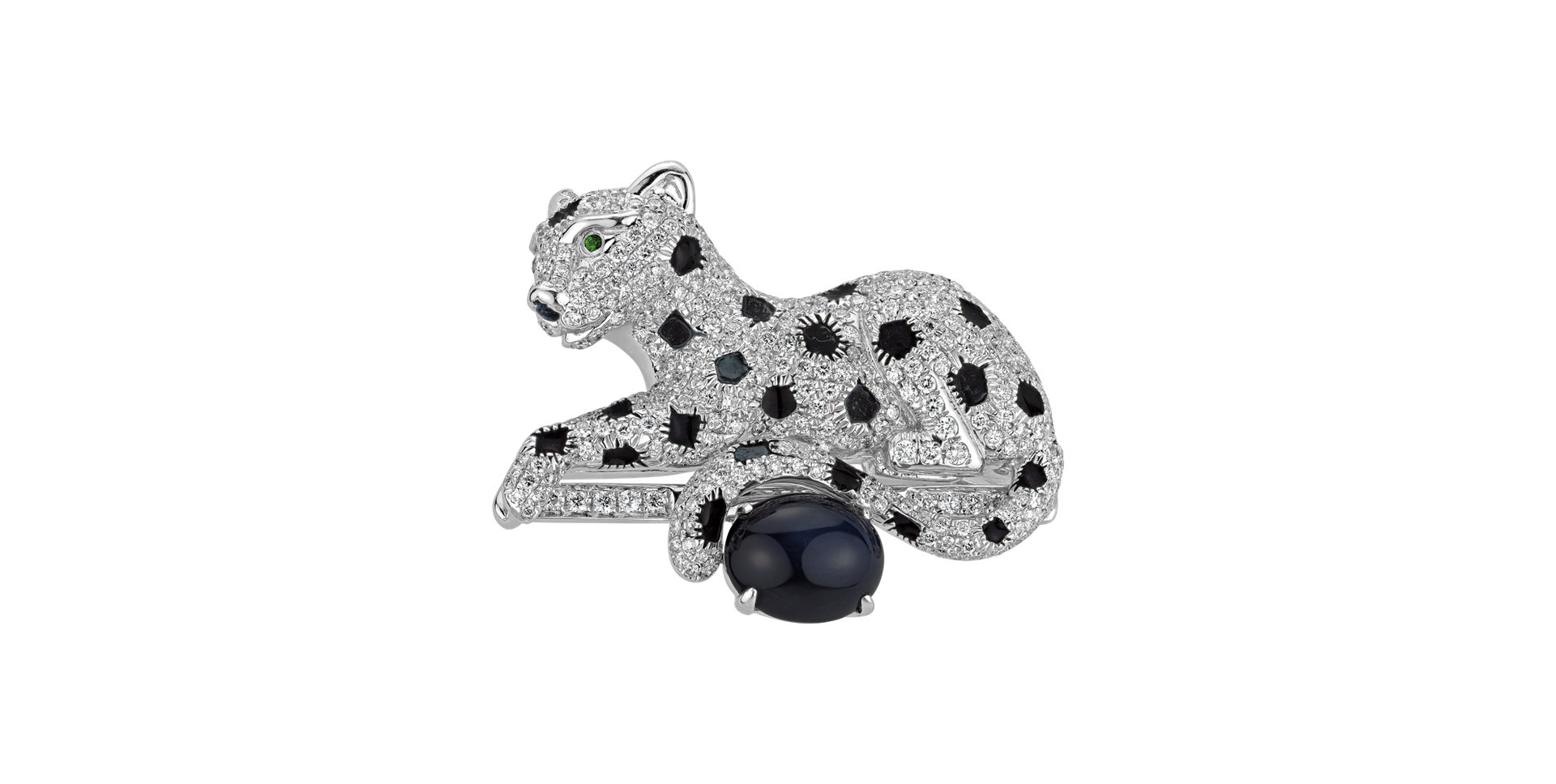 Diamond brooch with Sapphire, Onyx and Garnet Dot Cheetah