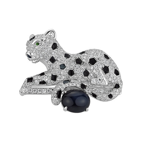 Diamond brooch with Sapphire, Onyx and Garnet Dot Cheetah