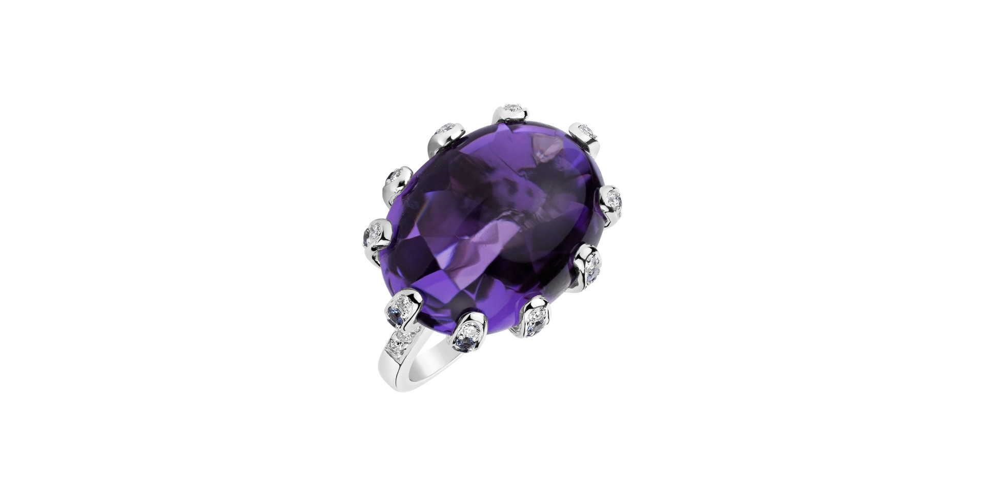 Diamond ring with Amethyst and Sapphire Glasswinged Butterfly