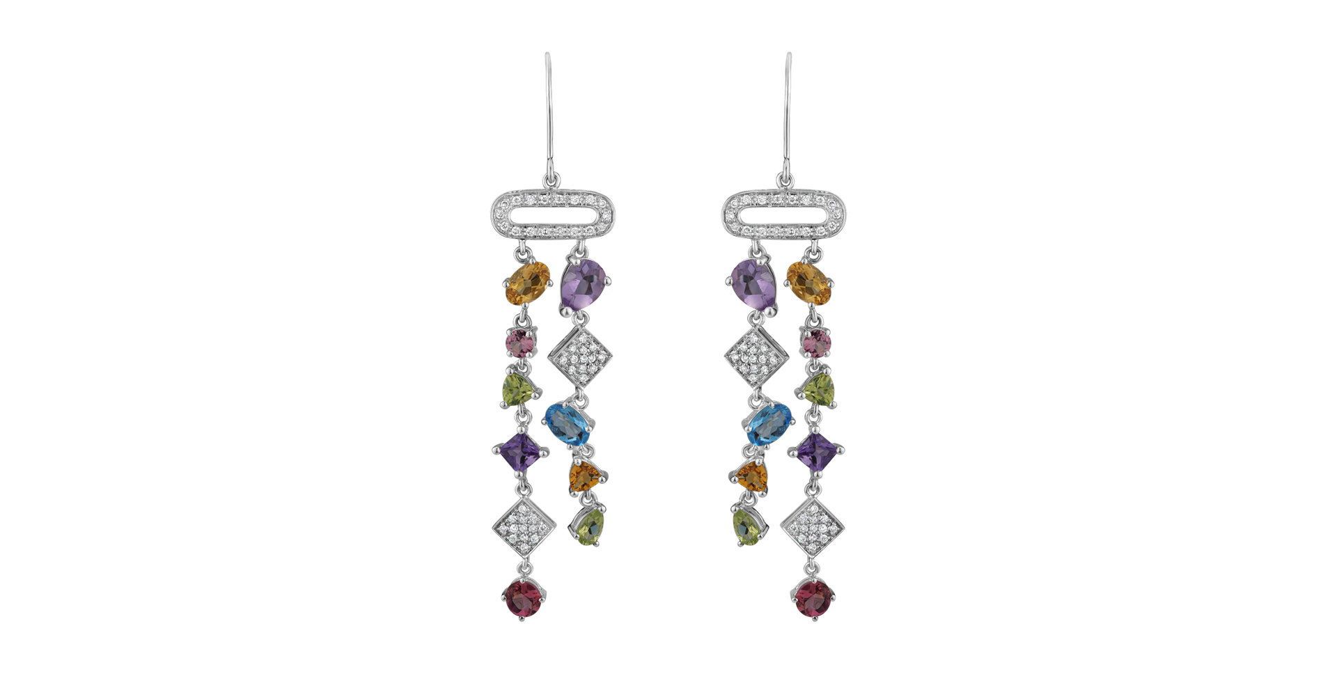 Diamond earrings and gemstones String of Beads