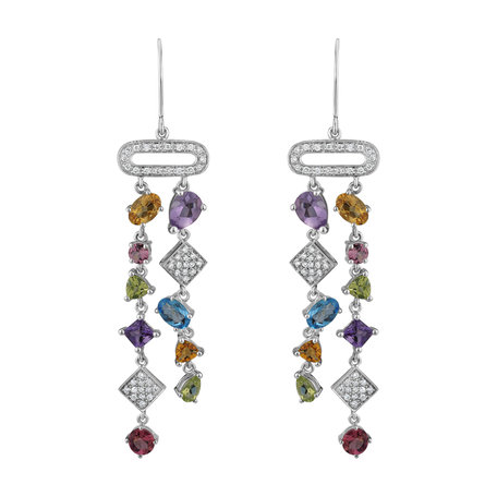 Diamond earrings and gemstones String of Beads