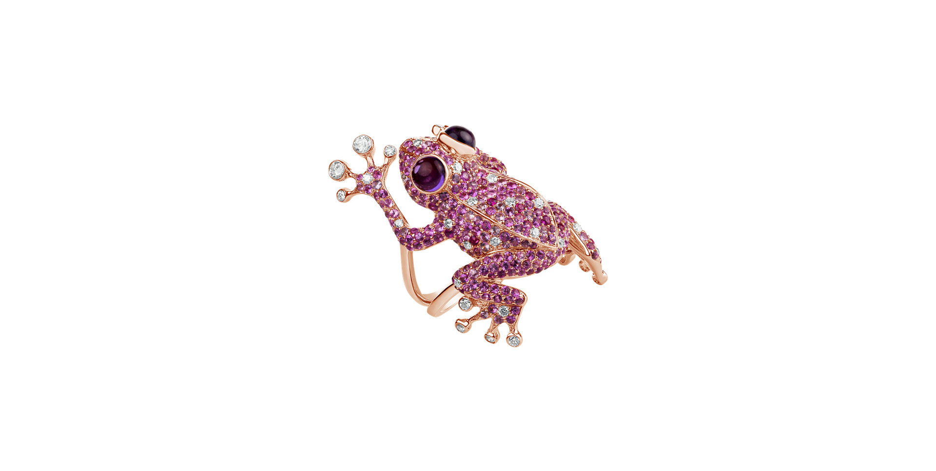 Diamond ring with Sapphire and Amethyst Sapphire Frog