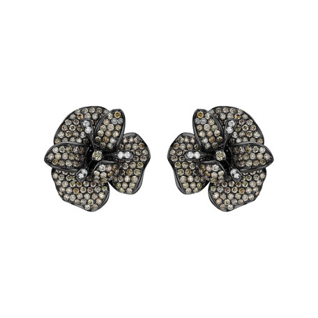 Earrings with brown and white diamonds Diabolical Flower
