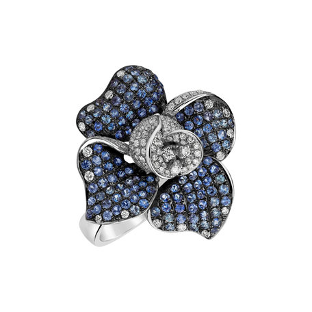 Diamond ring with Sapphire Passion Orchid