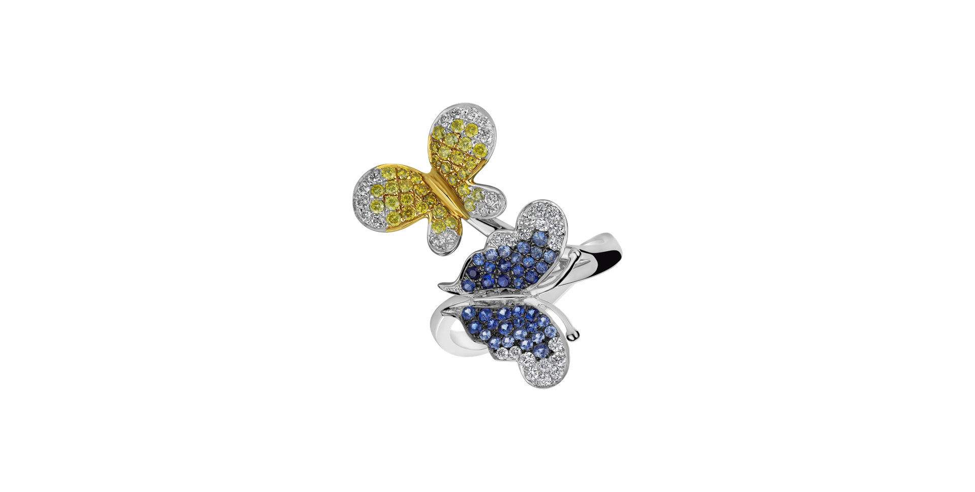 Ring with yellow and white diamonds and Sapphire Papillon Melody