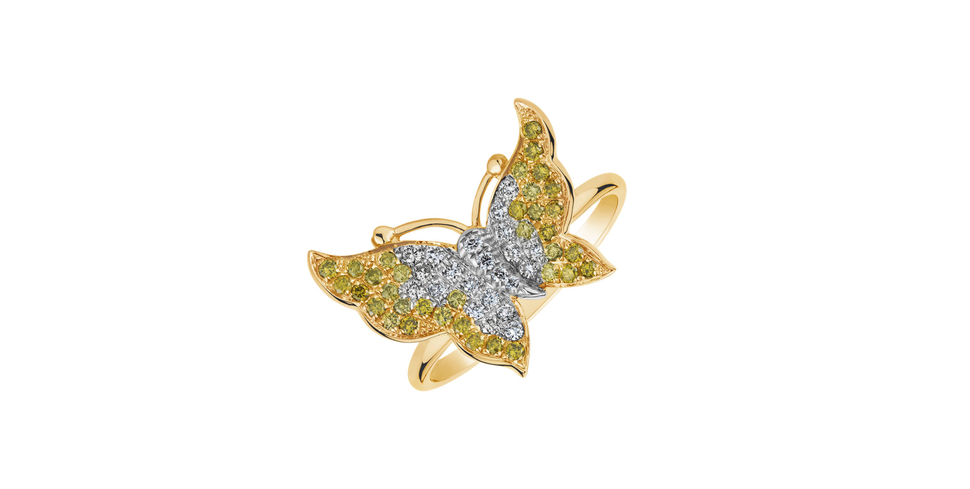 Ring with yellow and white diamonds Shining Wings