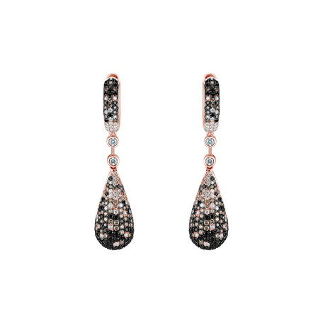 Earrings with white, brown and black diamonds Festive Drops