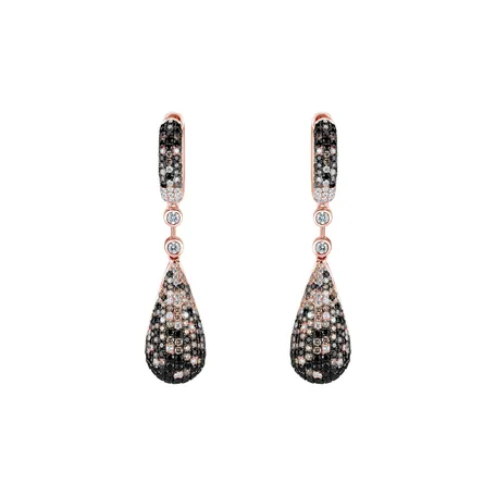Earrings with white, brown and black diamonds Festive Drops