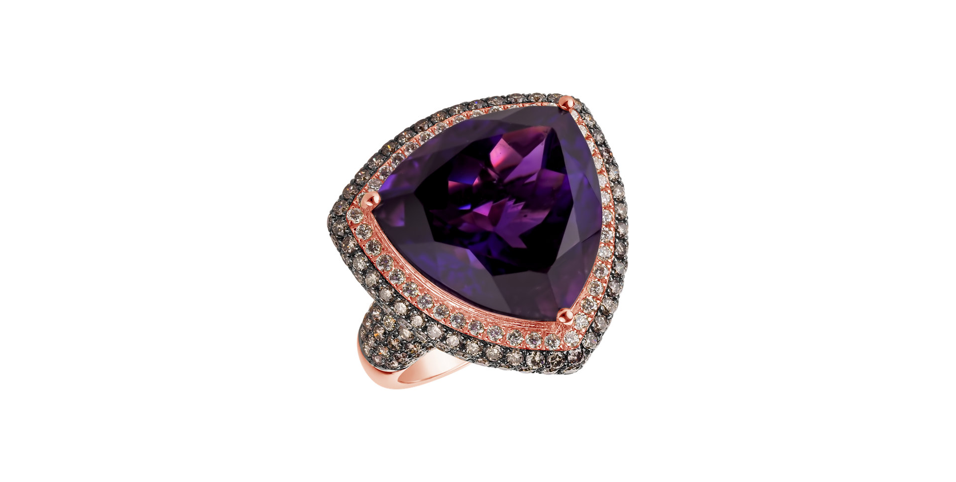 Ring with brown and white diamonds and Amethyst Czarina Secret