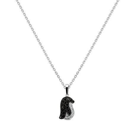 Pendant with black and white diamonds Tiny Penguin