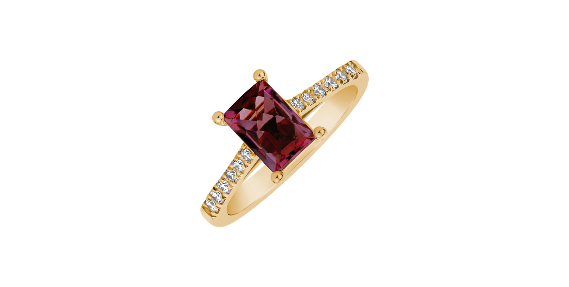 Diamond ring with Rhodolite Miracle Gem