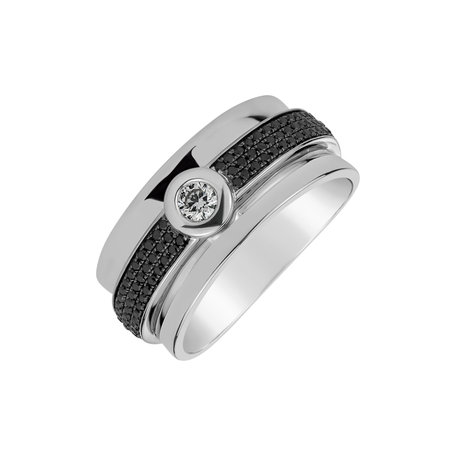 Ring with black and white diamonds Mélanie