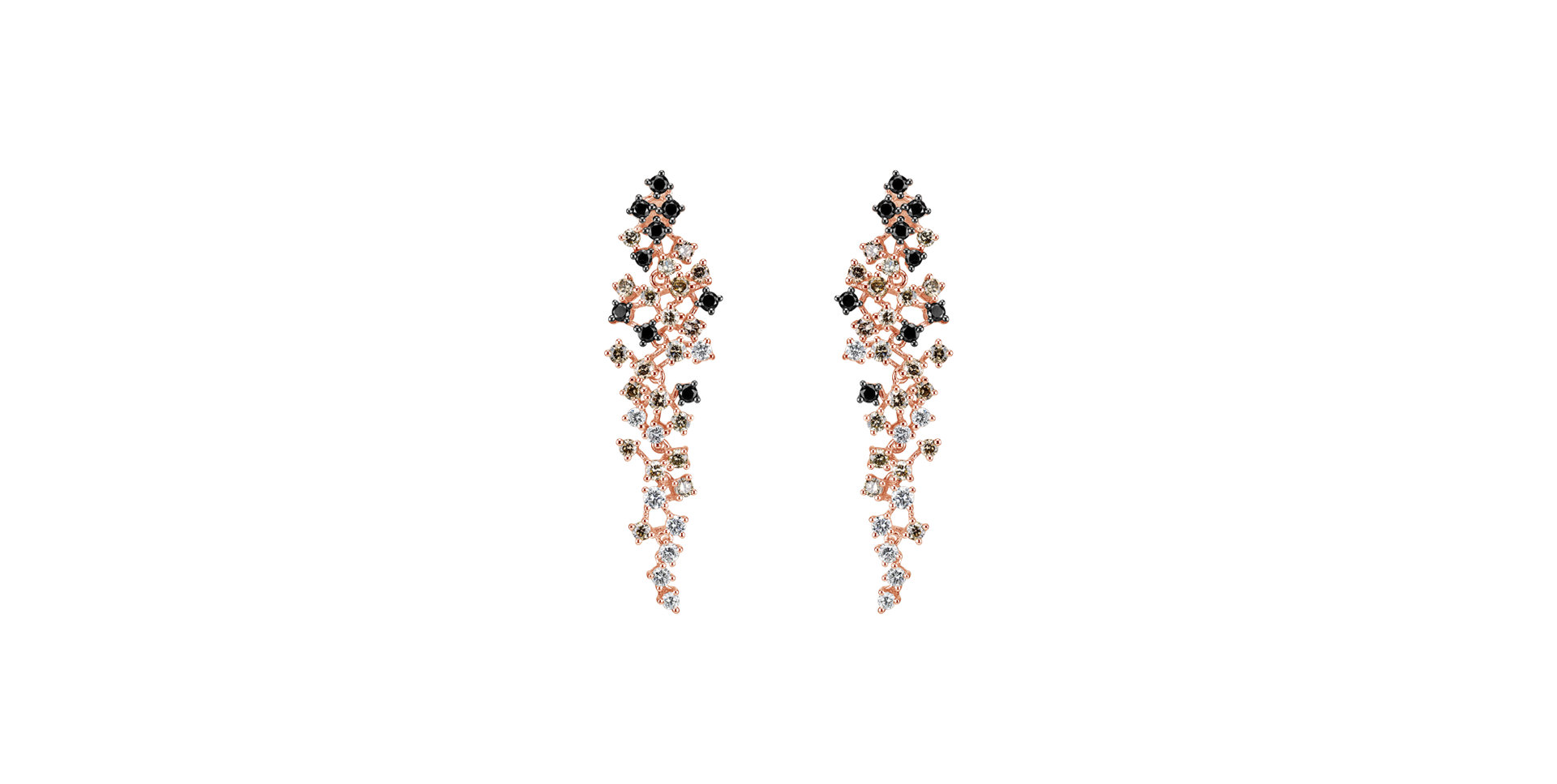 Earrings with white, brown and black diamonds Sparkling Waterfall