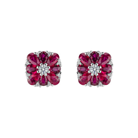 Diamond earrings and Ruby Magic Blossom