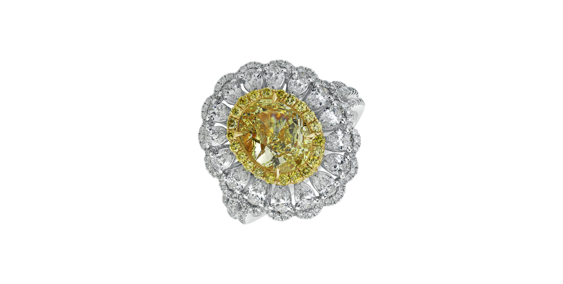 Ring with yellow and white diamonds Cinderella Charm