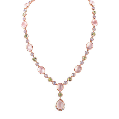 Diamond necklace with Chalcedony, Prehnite and Rose Quartz Caesarean Sin