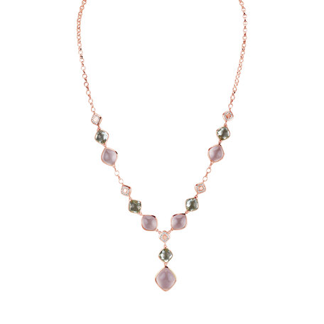 Diamond necklace with Amethyst and Rose Quartz Caesarean Charm