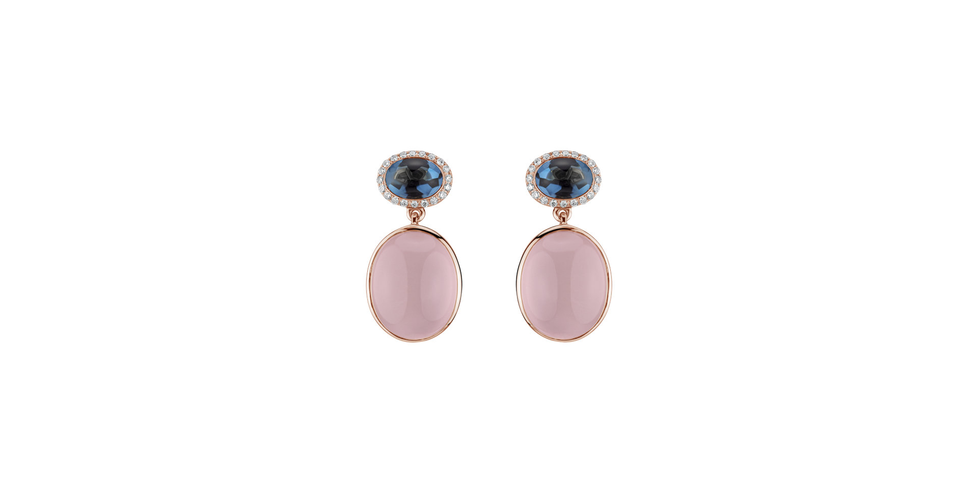 Diamond earrings, Topaz and Rose Quartz Avant Gardener