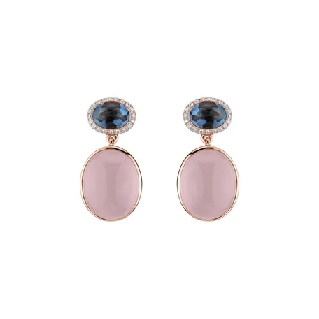 Diamond earrings, Topaz and Rose Quartz Avant Gardener