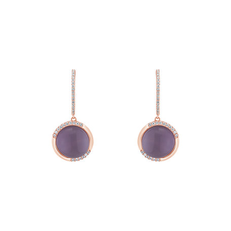 Diamond earrings with Amethyst and Mother of Pearl Aesthetic Pearl