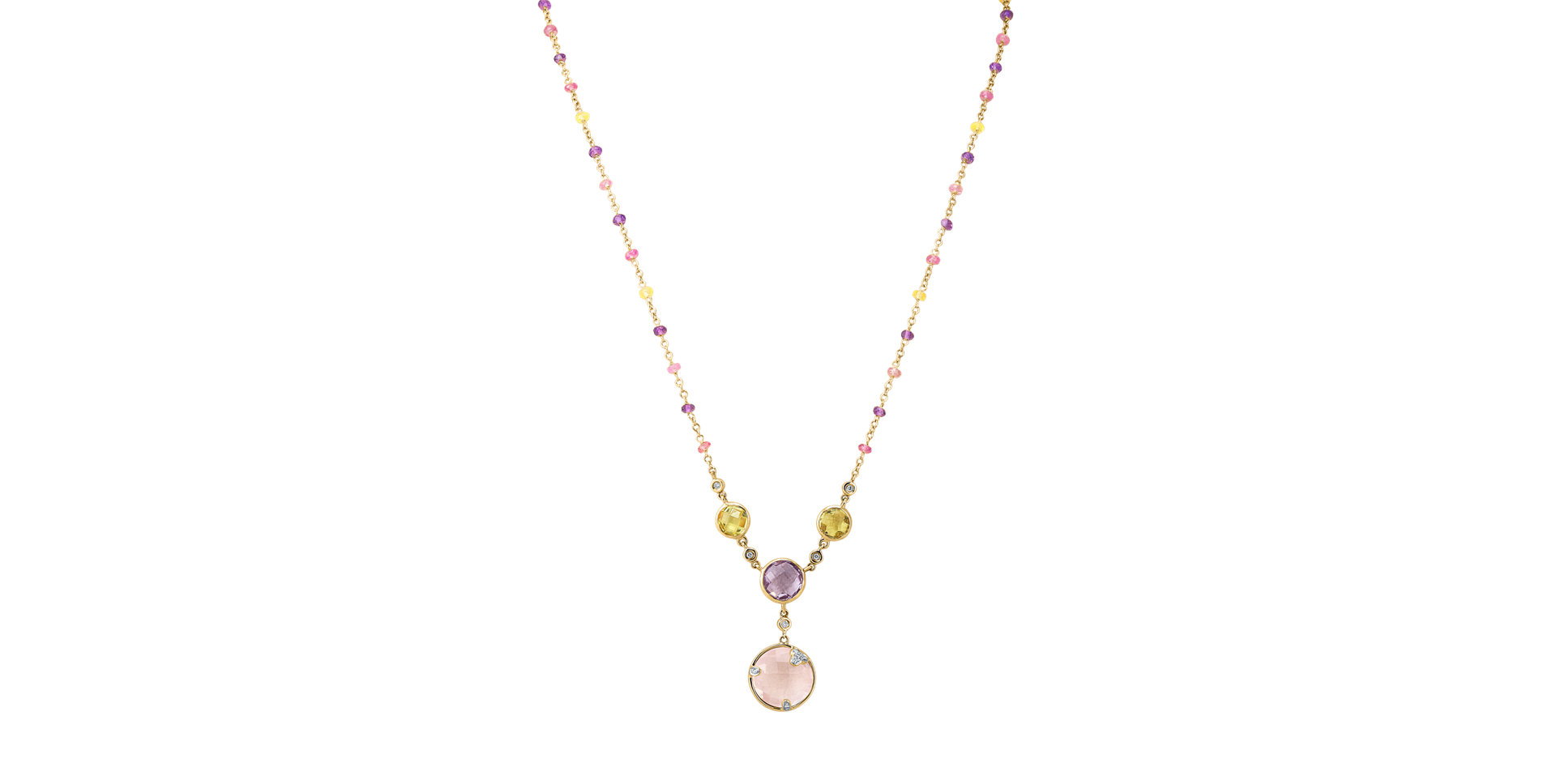 Diamond necklace with Amethyst, Rose Quartz and Quartz Caesarean Symphony
