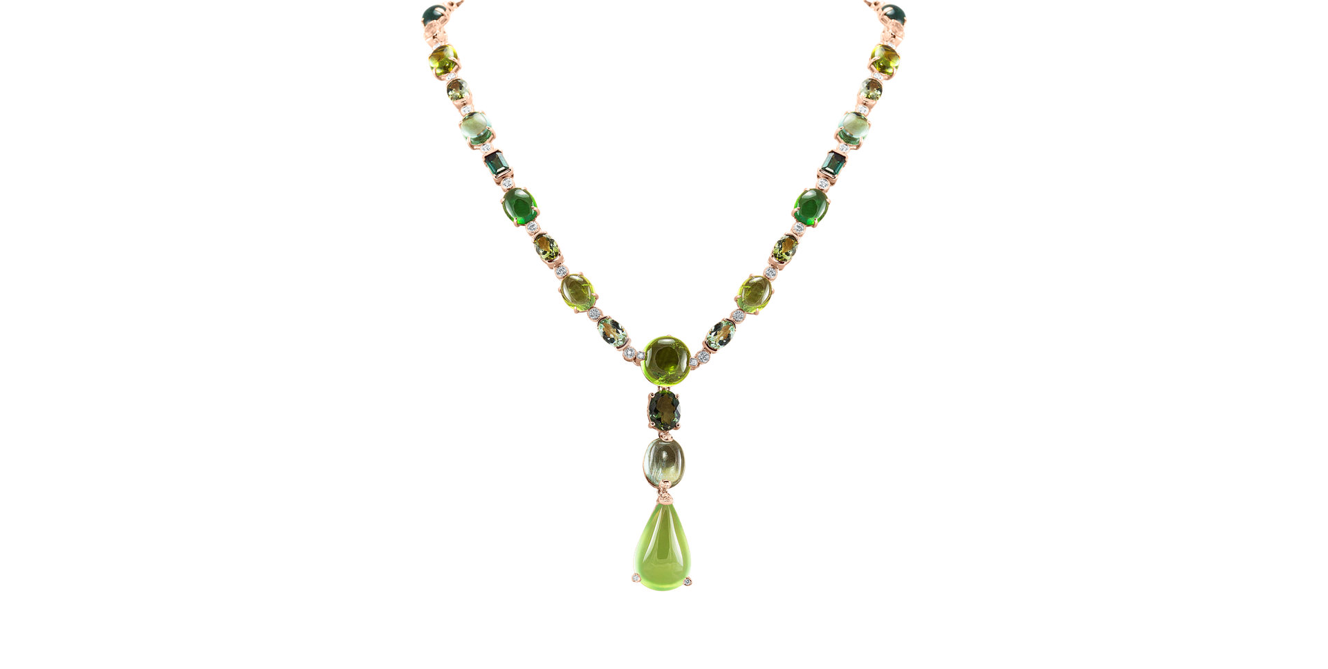Diamond necklace with Tourmalíne and Prehnite Caesarean Kiss