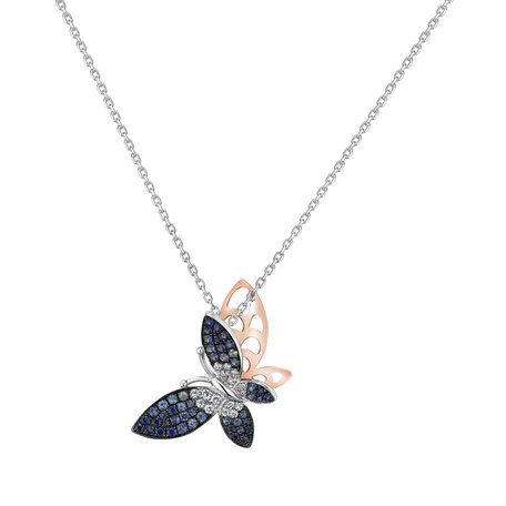 Diamond pendant with necklace and Sapphire Shadow Butterfly