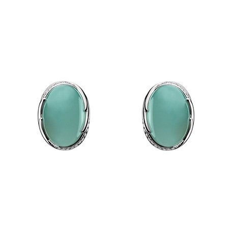 Diamond earrings with Chalcedony Mystic Blossom