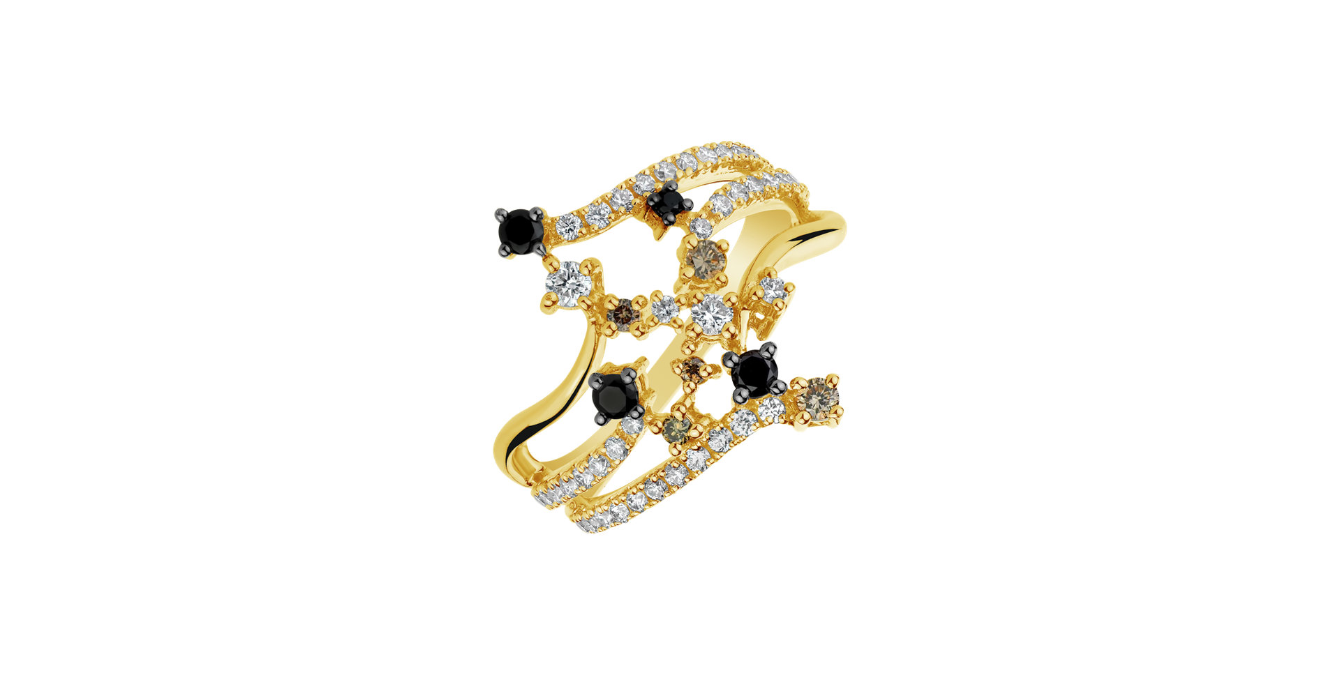 Ring with white, brown and black diamonds Solar Constellations