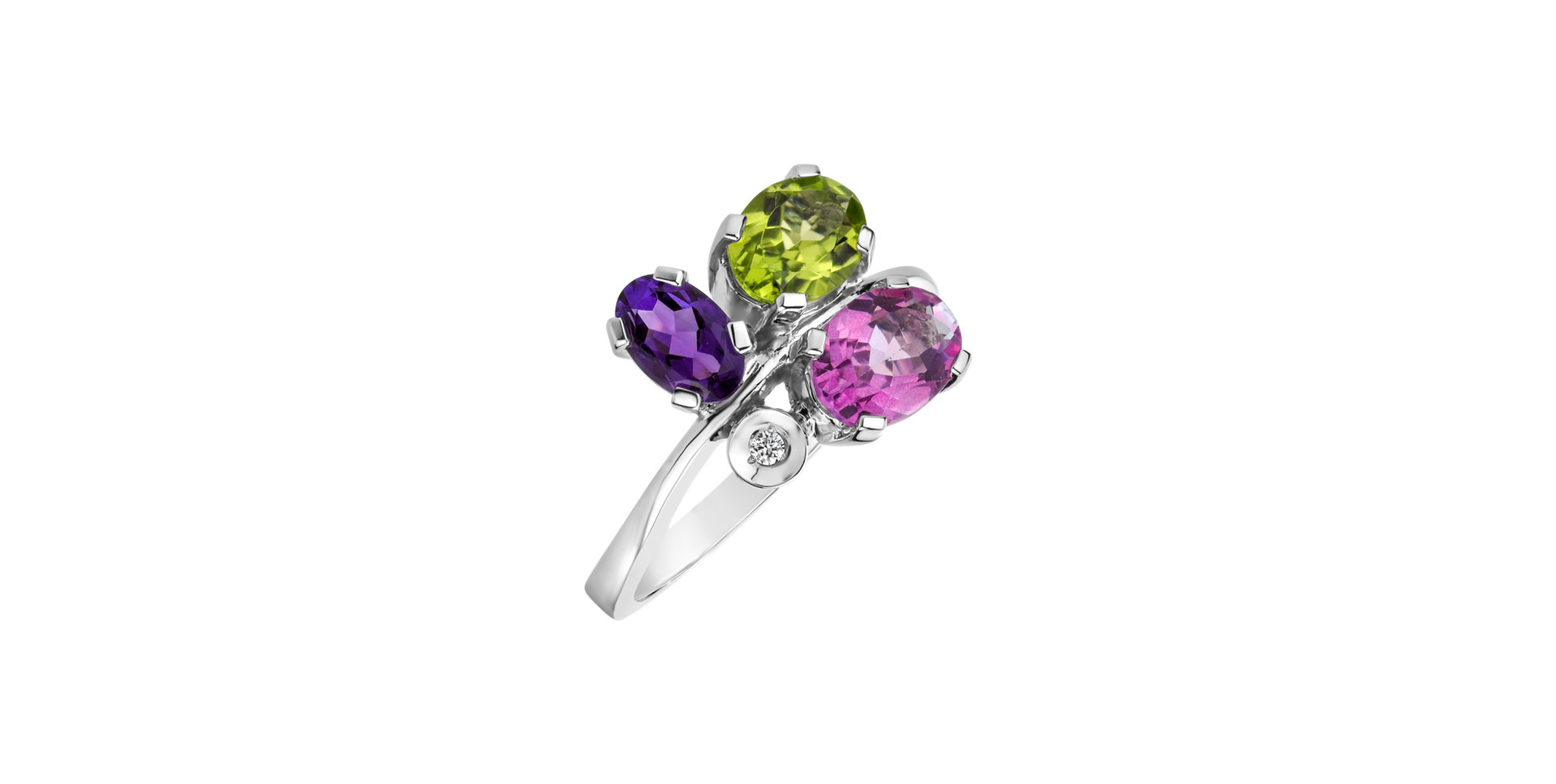 Diamond ring with Amethyst, Topaz and Peridote Multicolor