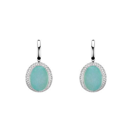 Diamond earrings with Chalcedony Rainbow Drop