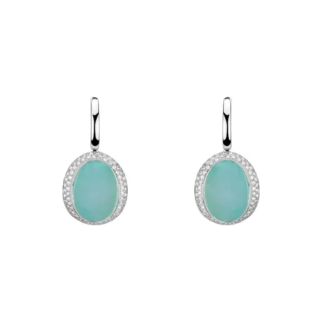 Diamond earrings with Chalcedony Rainbow Drop