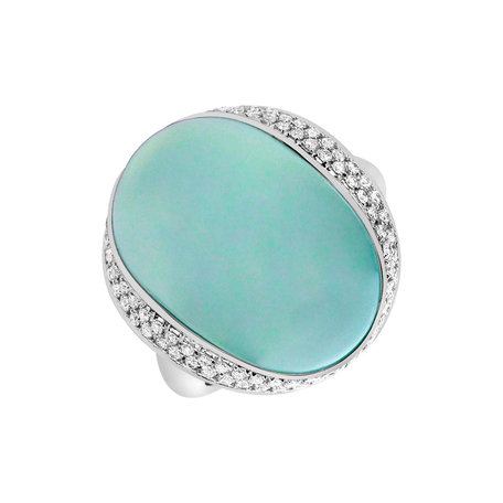 Diamond ring with Chalcedony Rainbow Blossom