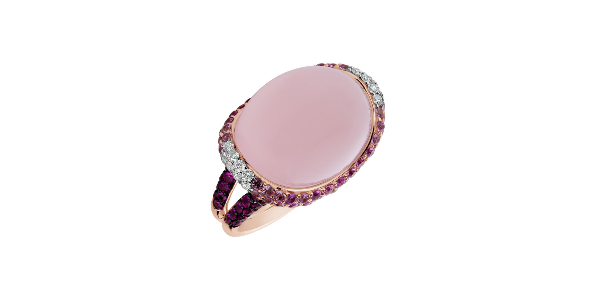 Diamond ring with Rose Quartz and Sapphire Magic Temptation