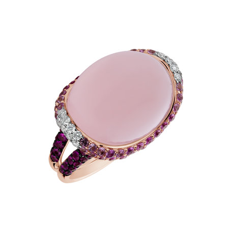 Diamond ring with Rose Quartz and Sapphire Magic Temptation