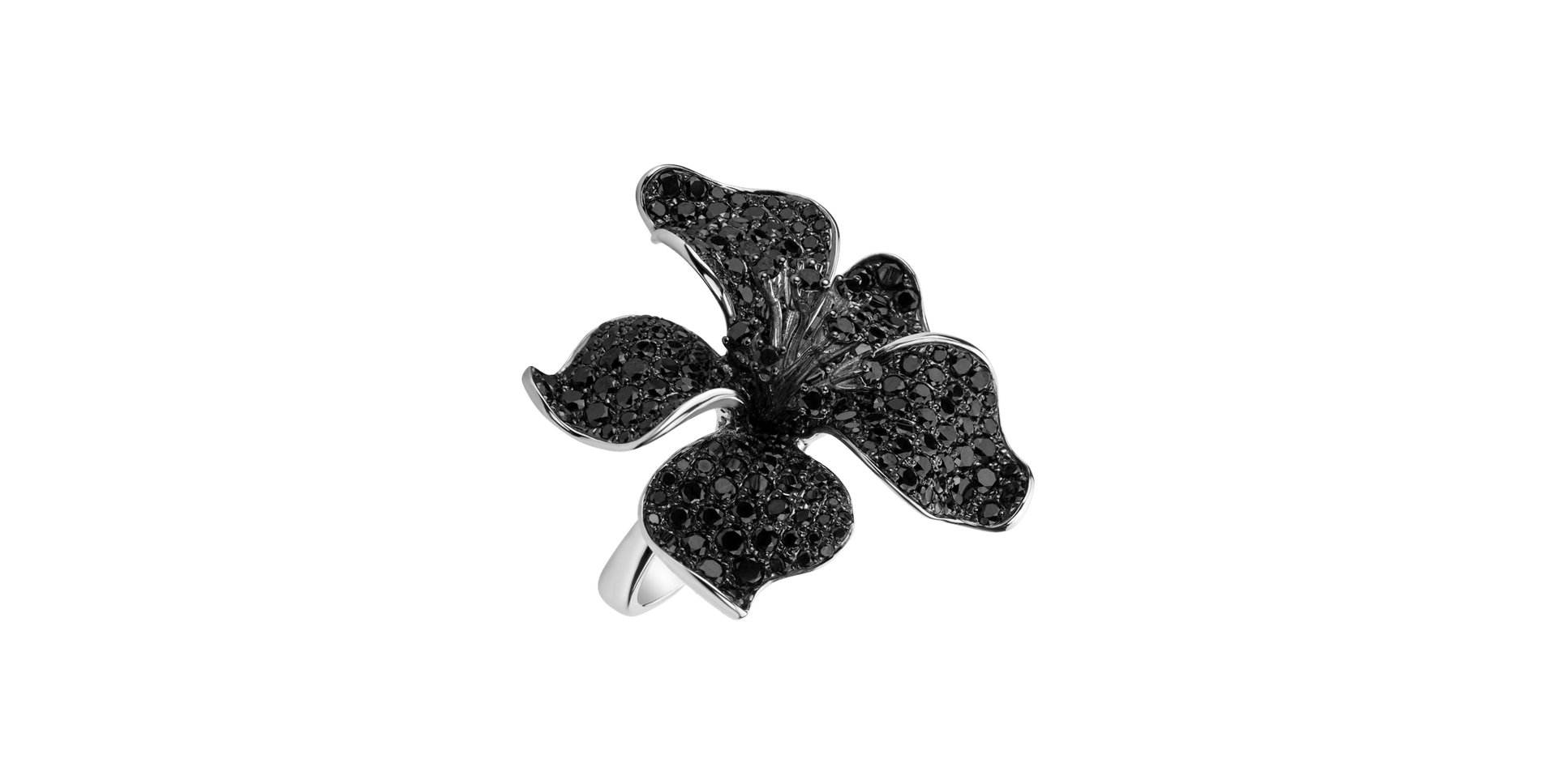 Ring with black and white diamonds Orchid Desire