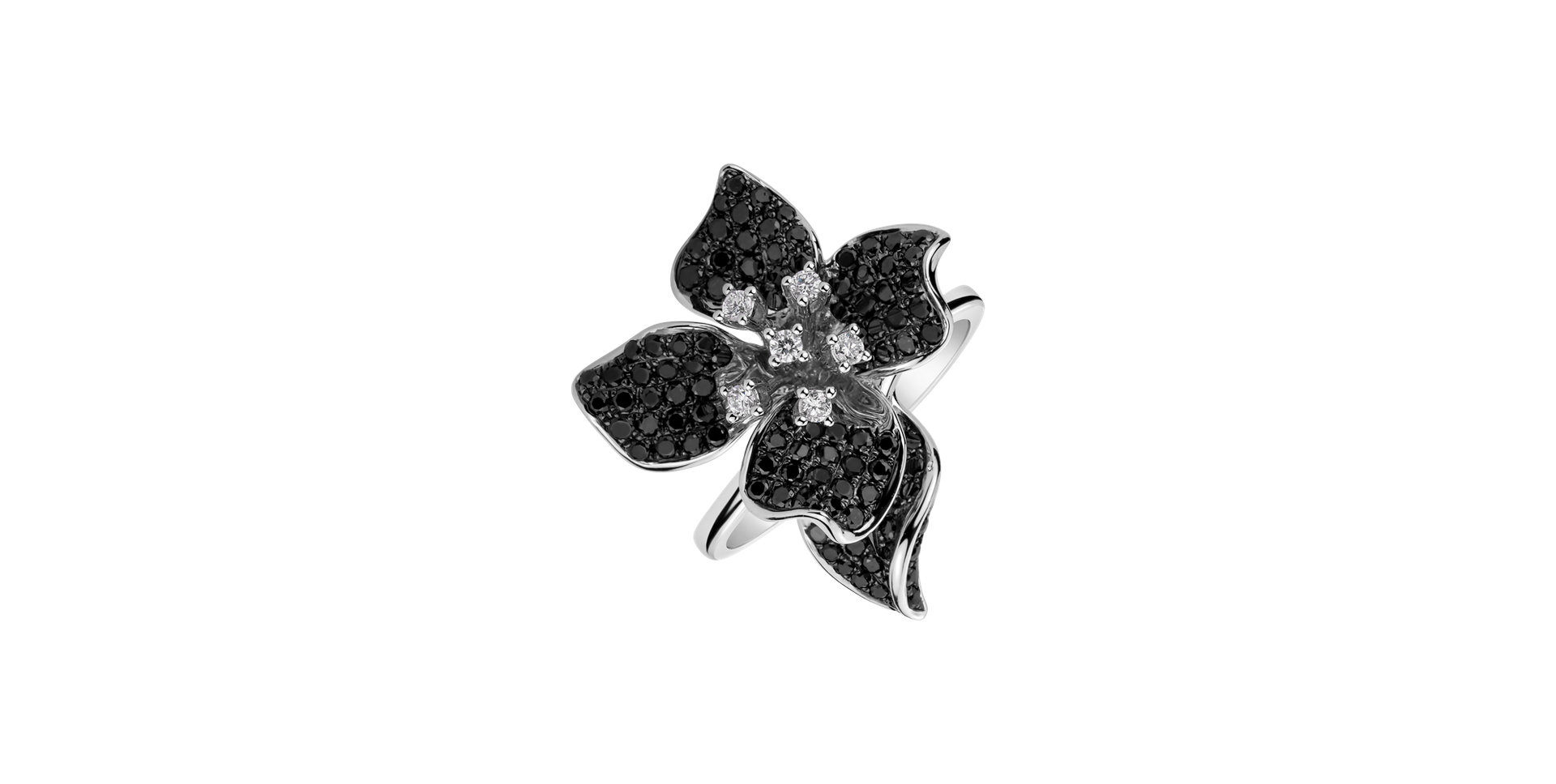 Ring with black and white diamonds Orchid Wish