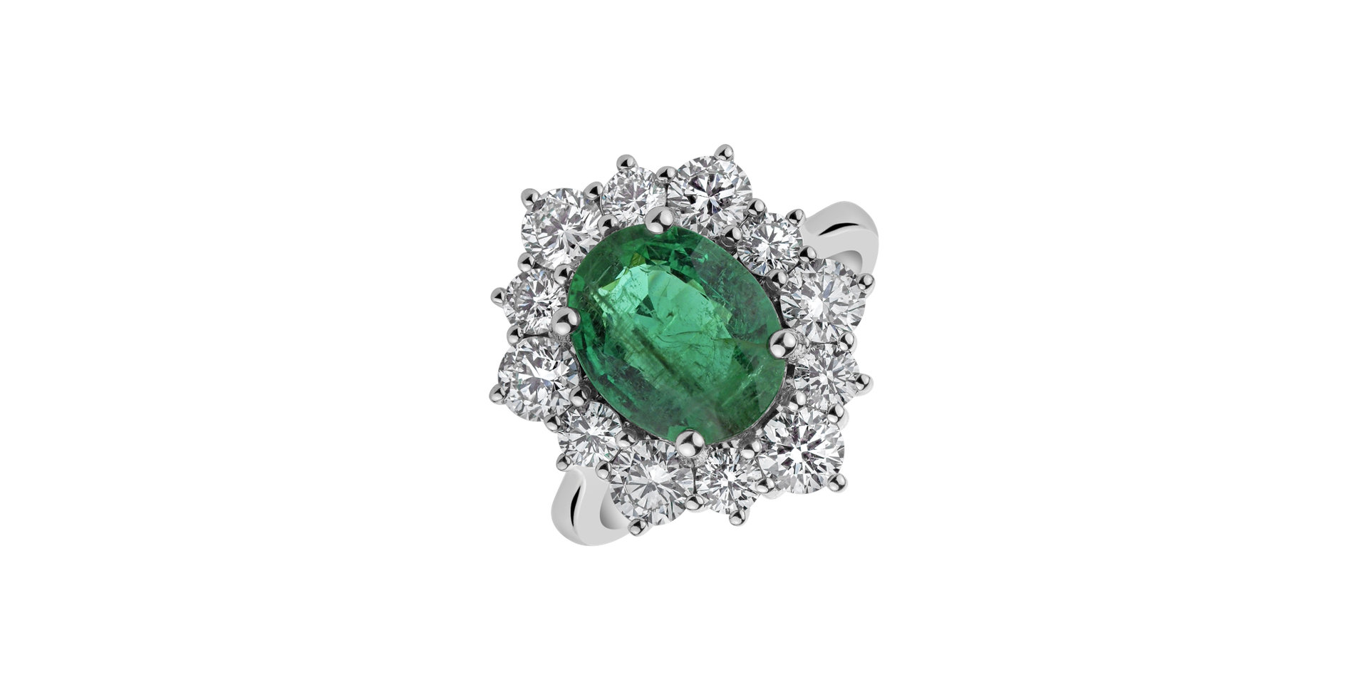 Diamond ring with Emerald Night Goddess