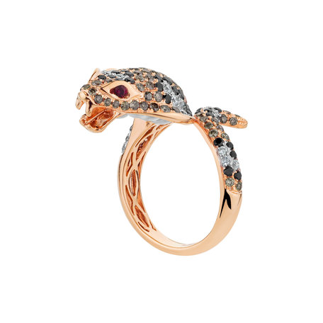 Ring with brown and white diamonds, Ruby and Mother of Pearl Queen Cobra
