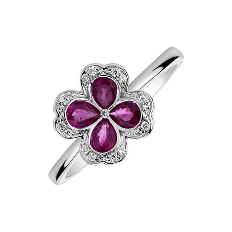 Diamond ring with Ruby Pink Luck