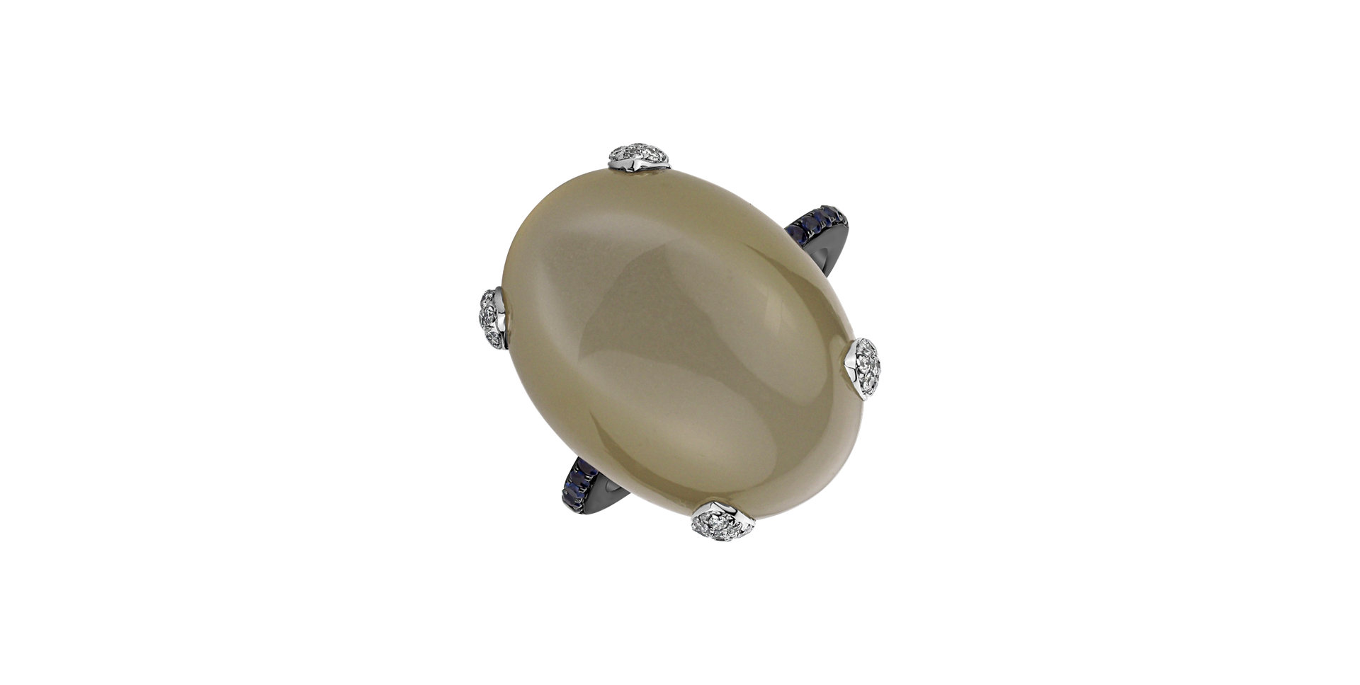 Diamond ring with Moonstone and Sapphire Noble Gem