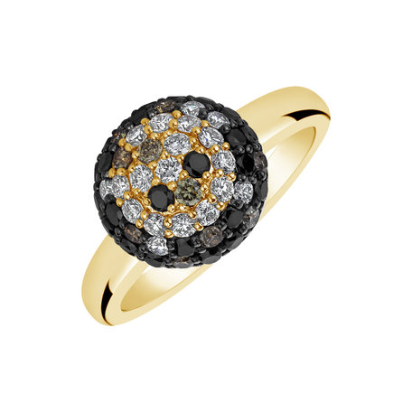 Ring with white, brown and black diamonds Magic Poem