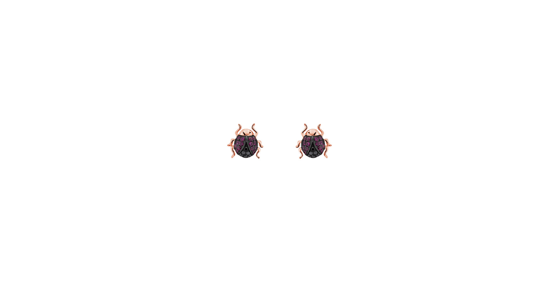 Earrings with black diamonds and Ruby Cute Bug