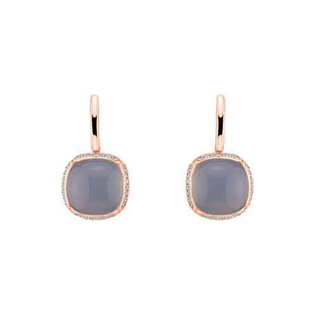 Diamond earrings with Chalcedony Mystic Drop