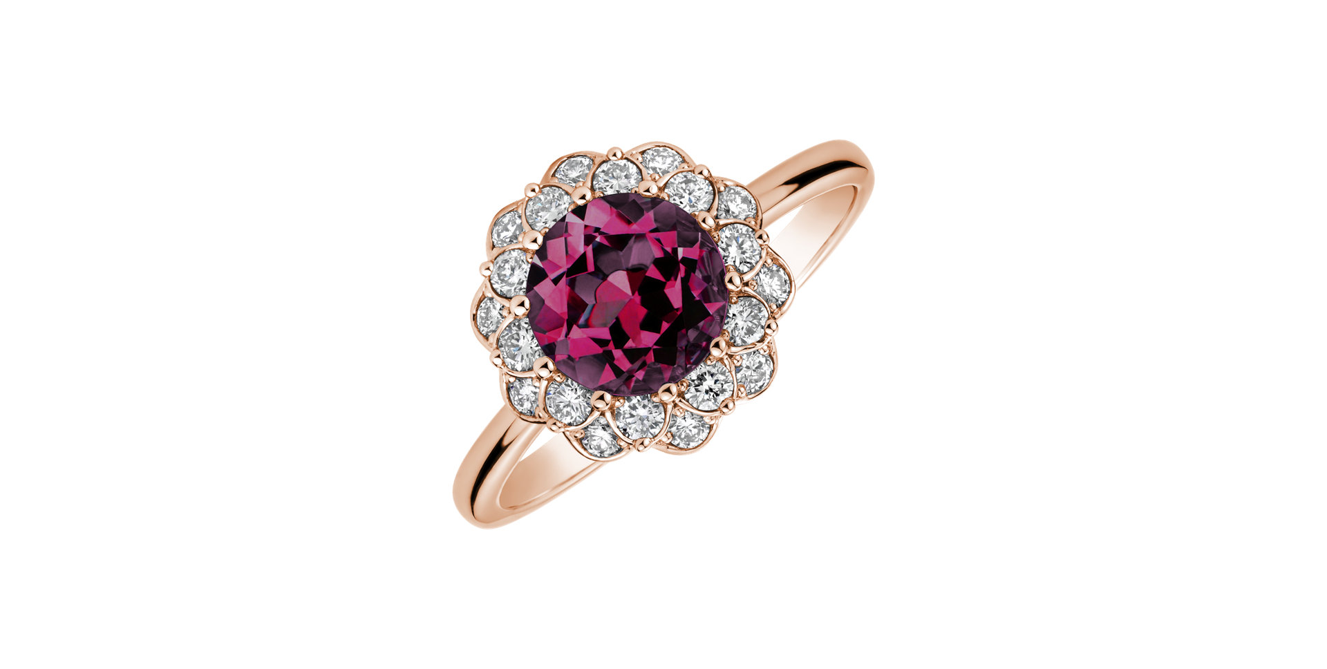 Ring with Garnet and diamonds Flower Joy