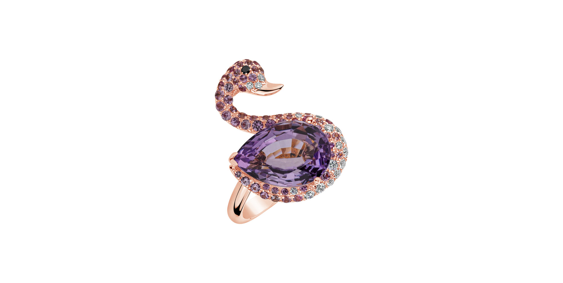 Ring with black and white diamonds,Sapphire and Amethyst Noble Swan