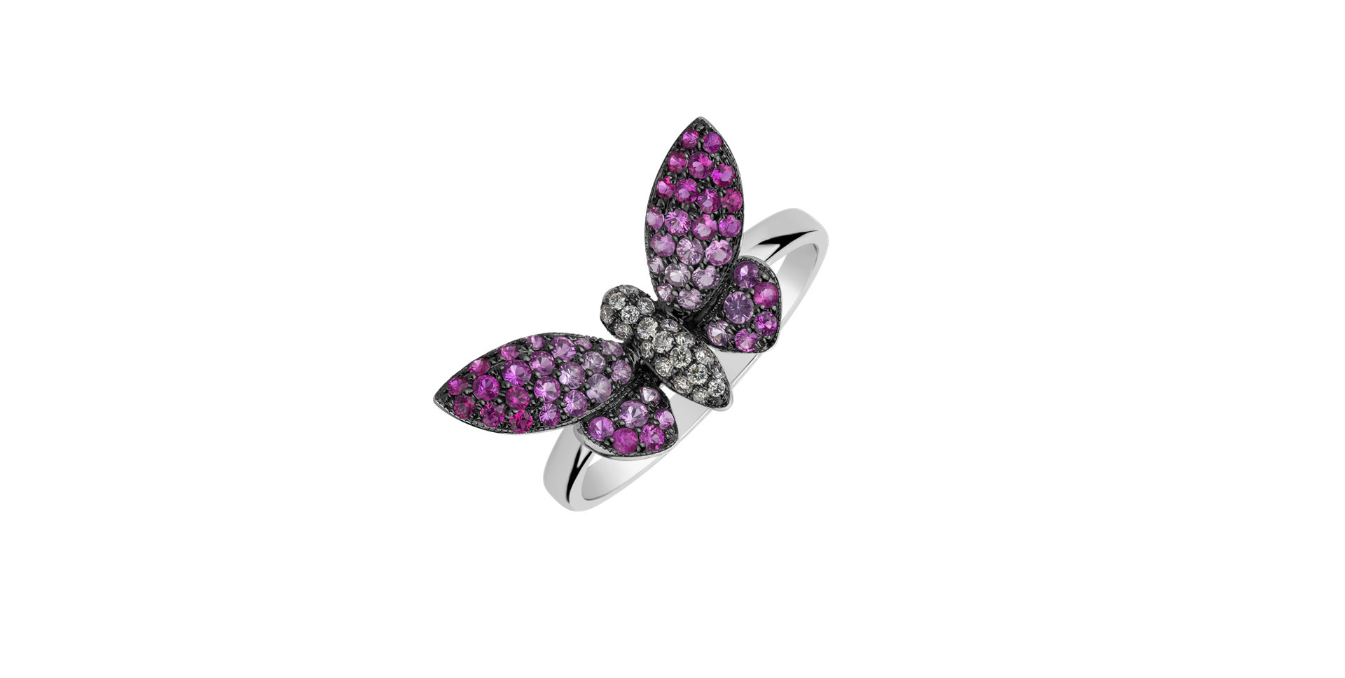 Diamond ring with Ruby and Sapphire Shiny Wings
